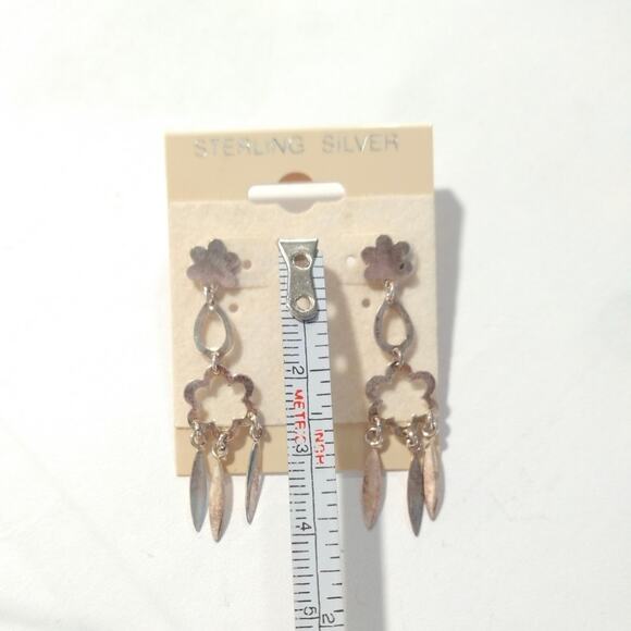 14k rose gold vermeil Sterling Silver 925 Dangle Drop Earrings Flower Posts - Picture 4 of 6